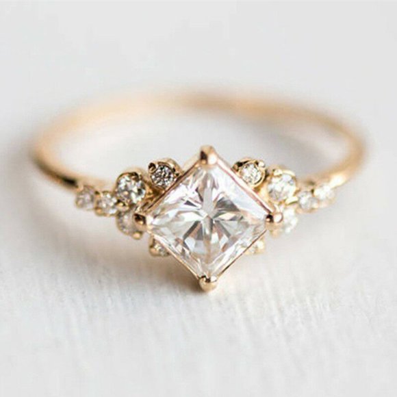 Jewelry - 18K Gold Dazzling Princess Cut White Sapphire Ring